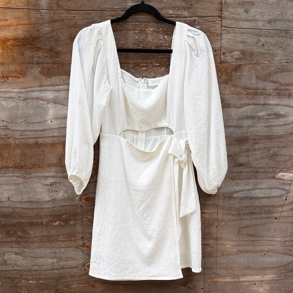 Astr White Textured Mini Dress with Square Neck